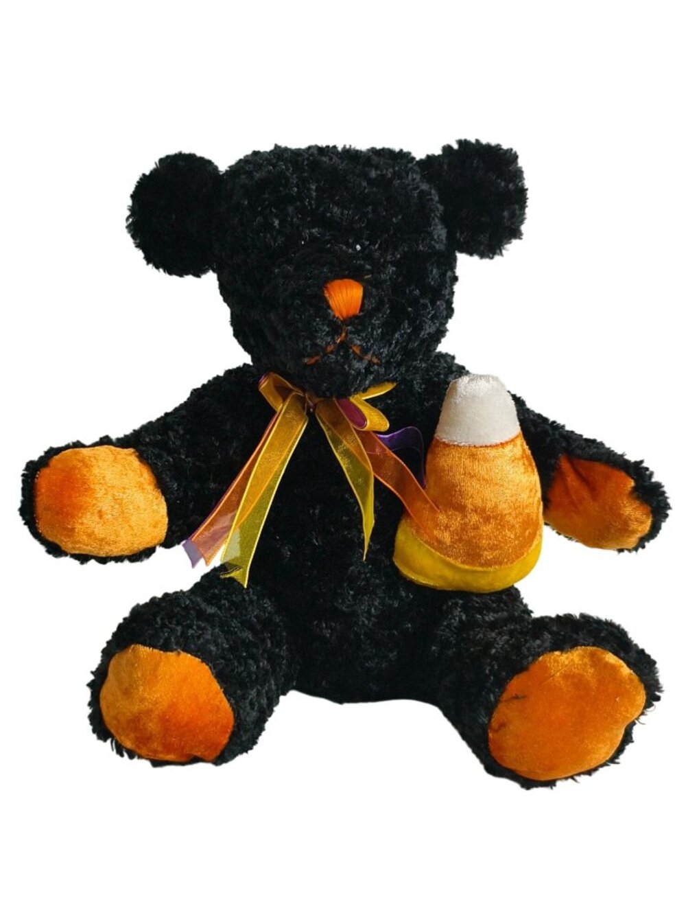 Dan Dee Halloween Black Teddy Bear Candy Corn Ribbon 14" Collectors Choice HTF